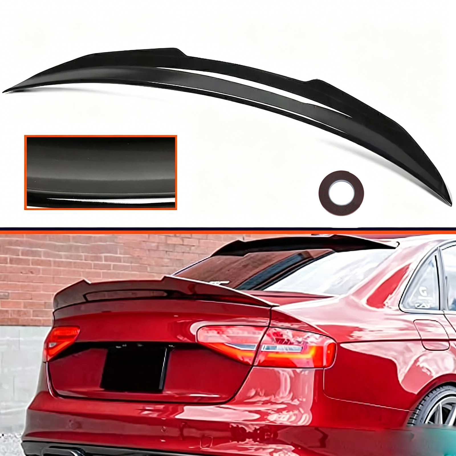 For 2017-2024 Audi A4 S4 B9 Sedan M4 V Style Rear Trunk Spoiler Wing Gloss Black