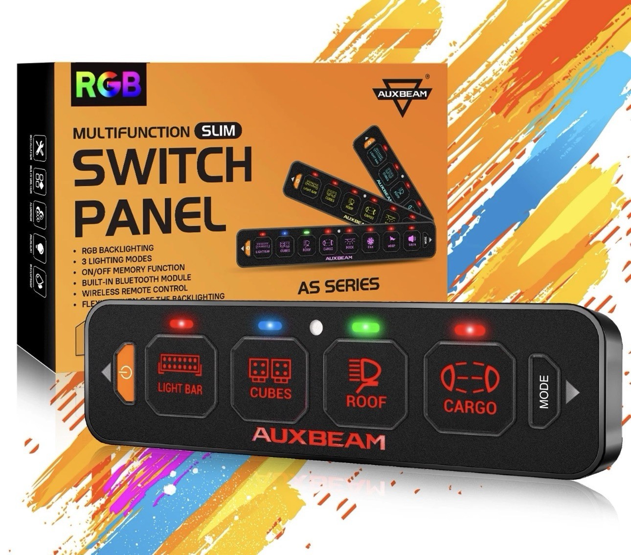 AUXBEAM AS-R40 4 RGB Slim Switch Panel LED Light Control Toggle/Momentary/Pulsed