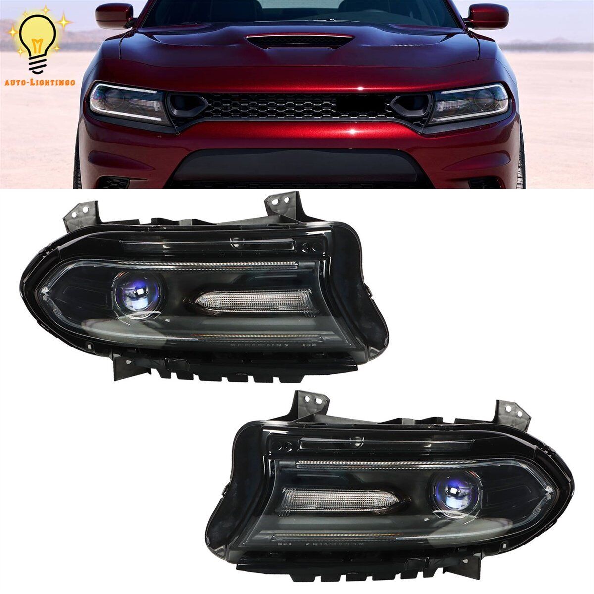 Projector Headlights HeadLamps Assembly For 2015-2020 Dodge Charger Pair Set