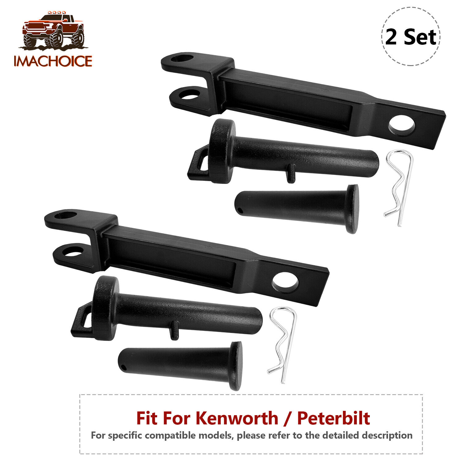2pcs Tow Hook w/ Pull Pin A20-6014 For 2008- Kenworth/ Peterbilt 170, T270, T660