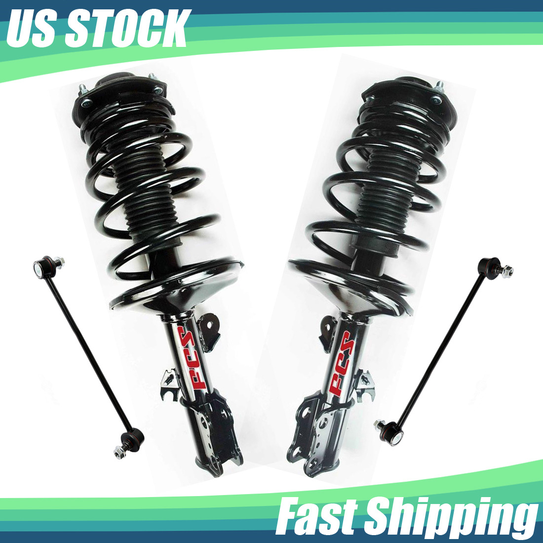 For Toyota FCS 2pc Front Left & Right Strut and Coil Spring + Sway Bar Links