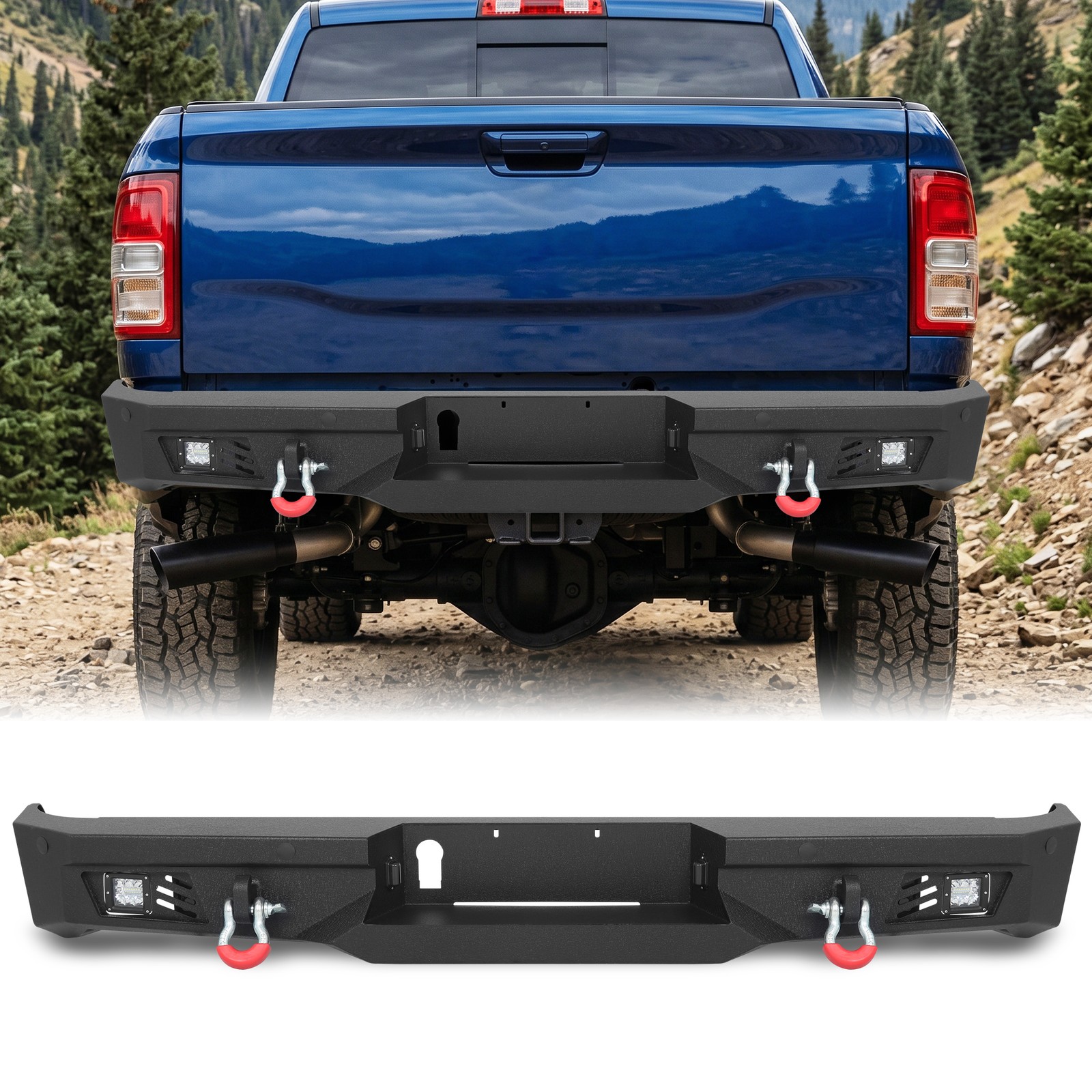 Steel Rear Bumper For 2010-2018 Ram 2500 3500 W/Sensor Holes LED Lights D-rings