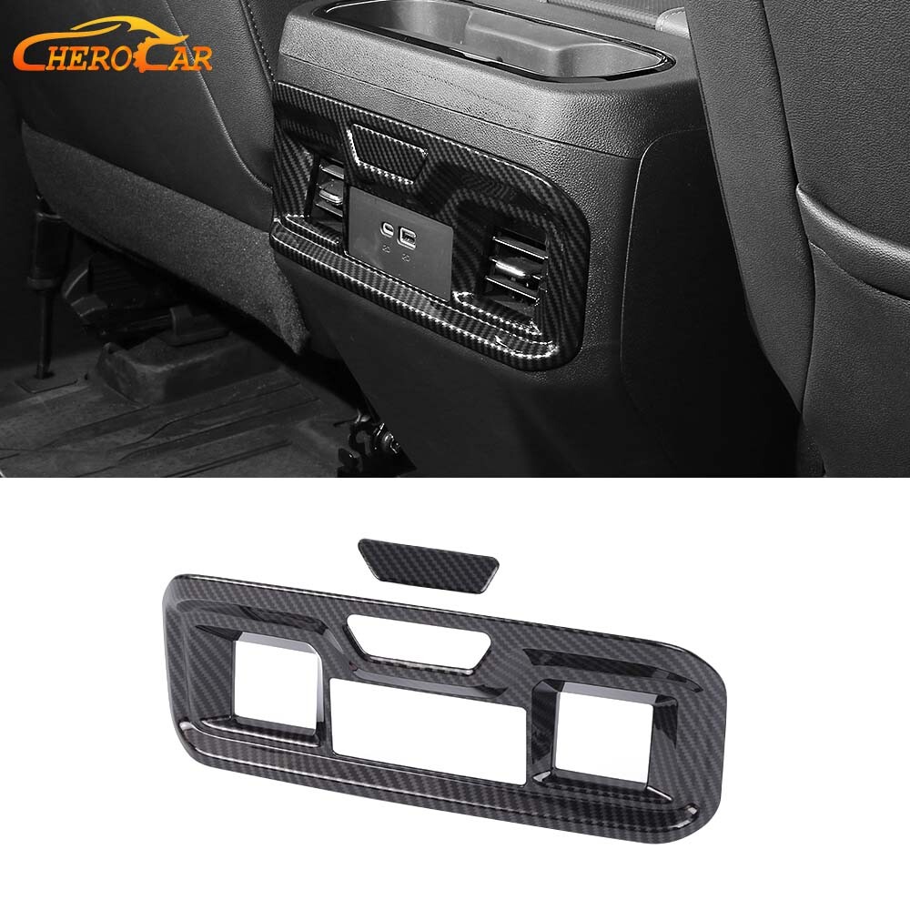 Carbon Fiber Rear Armrest Box Air Vent Cover Trim For Silverado GMC SIERRA 2019+