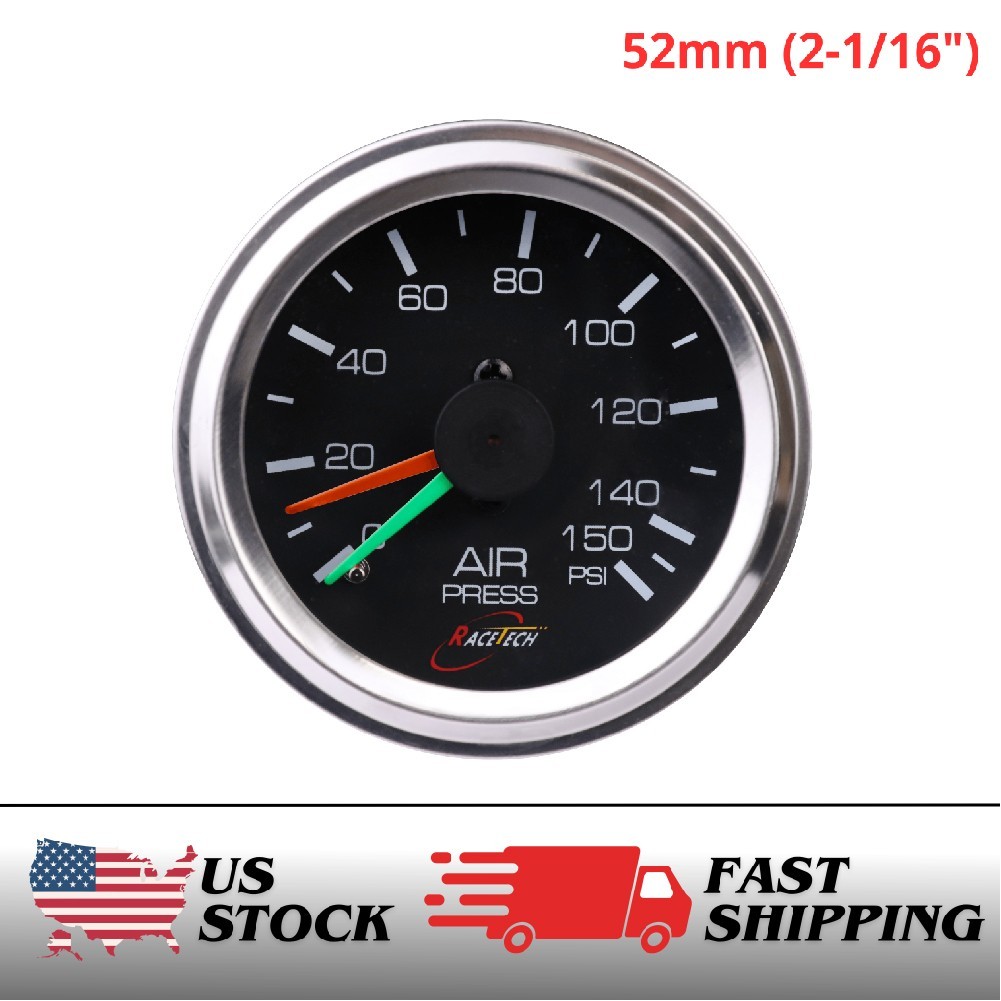 RACETECH 52MM 150PSI Dual Needle Mechanical Air Suspension Pressure Gauge Black