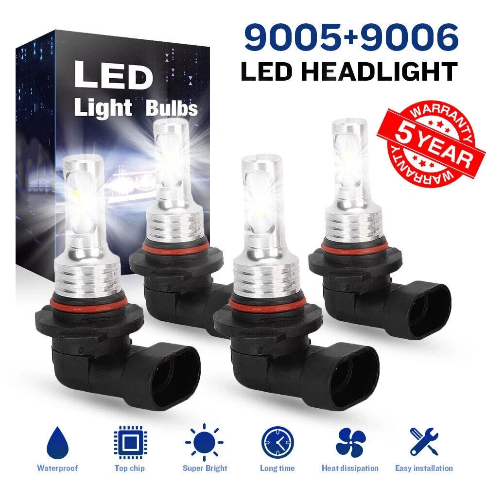 9005 9006 LED Headlights Kit Combo Bulbs 6500K High Low Beam Super White Bright