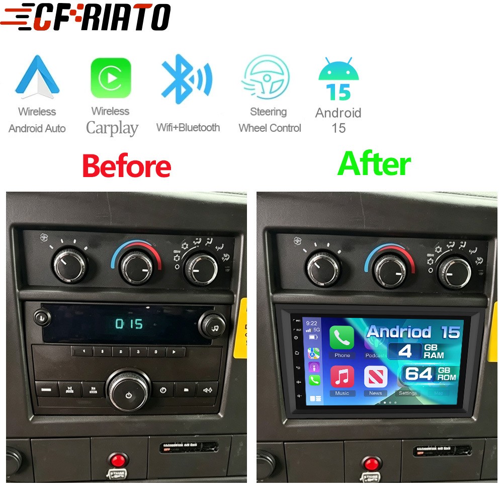 4G+64GB For 2008-2024 GMC Savana Carplay Car Radio Android 15 GPS Navi WiFi RDS