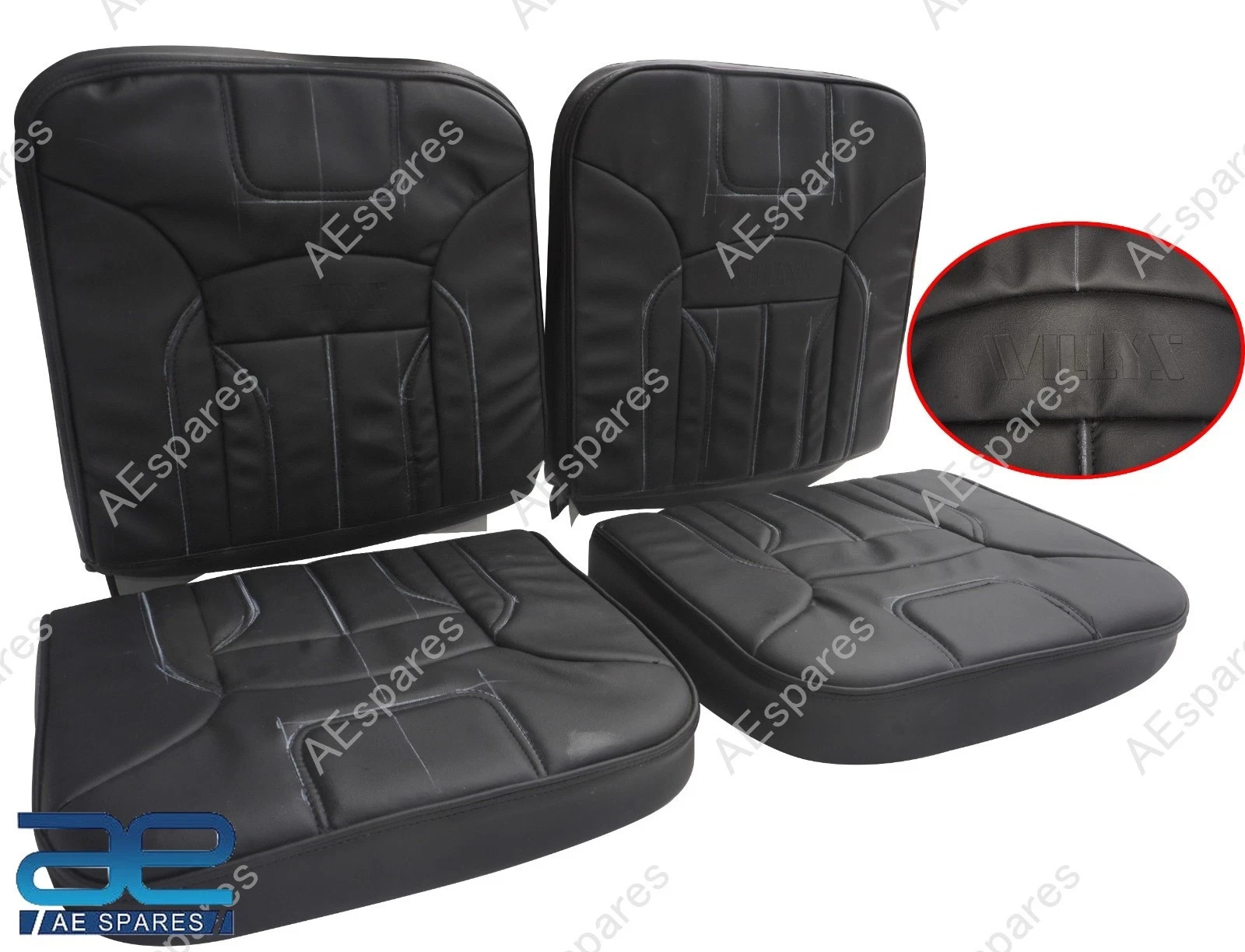 Front Seat Cushion Set Black Willys Scripted For Willys Jeeps CJ2A CJ3A CJ3B @WE