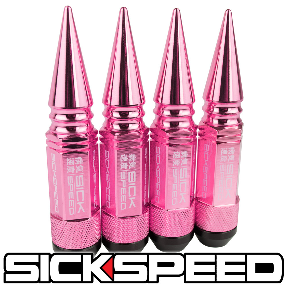 SICKSPEED 4 PC PINK SPIKED ALUMINUM EXTENDED 108MM 3 PC LUG NUTS 14X2