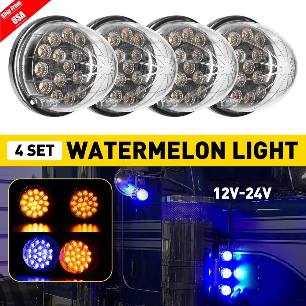 12V Watermelon LED Lights 19 SMD Super Amber Blue Side Marker Turn Signal Chrom
