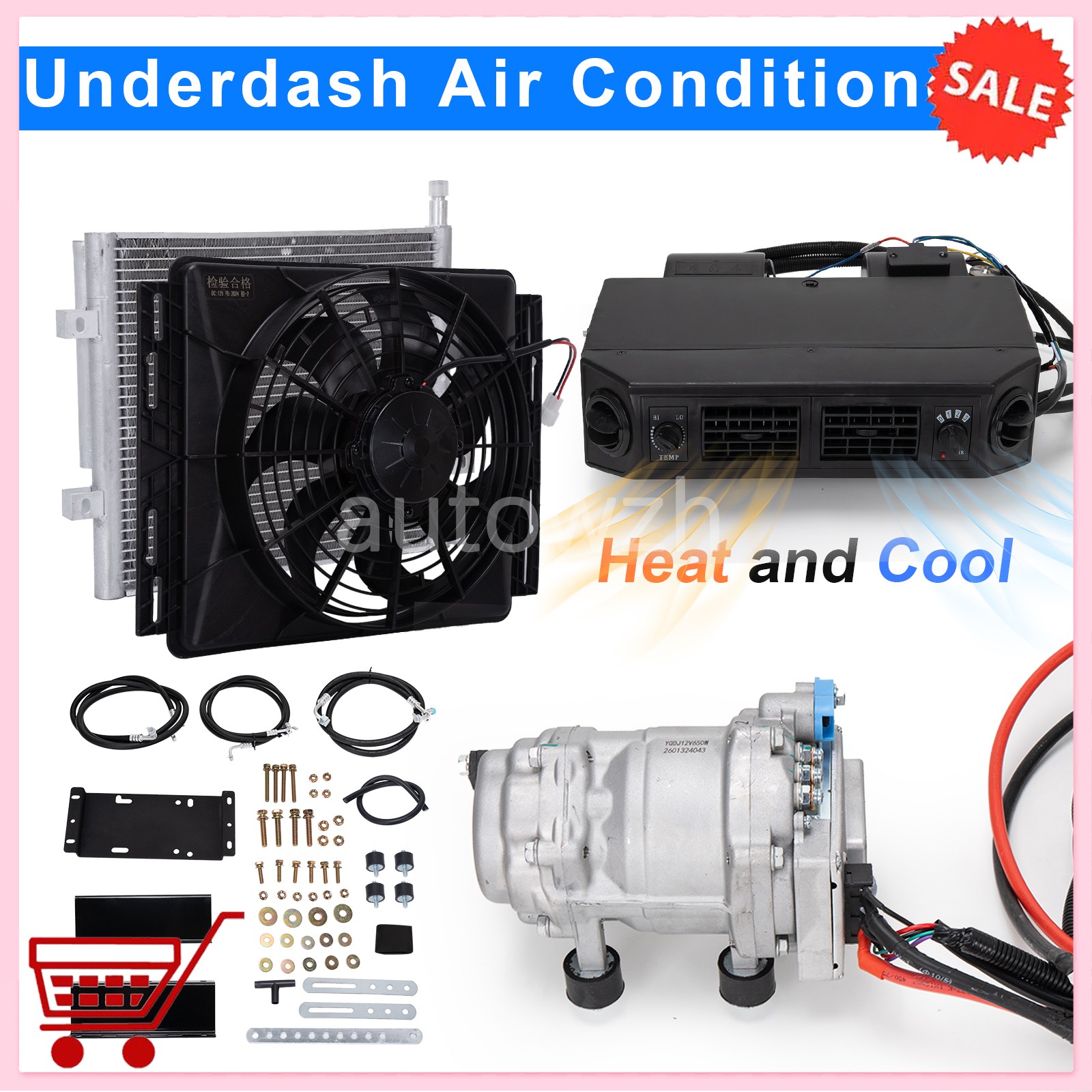 12V Electric Air Conditioner Cool&Heat Universal Underdash DC Auto Car A/C Kit