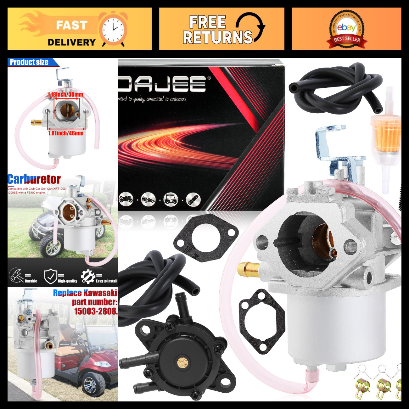 Carburetor Fuel Pump for Club Car Golf Cart XRT1200 1200SE Kawasaki FE400 15003- Carburetor Fuel Pump for Club Car Golf Cart XRT1200 1200SE Kawasaki FE400 15003-