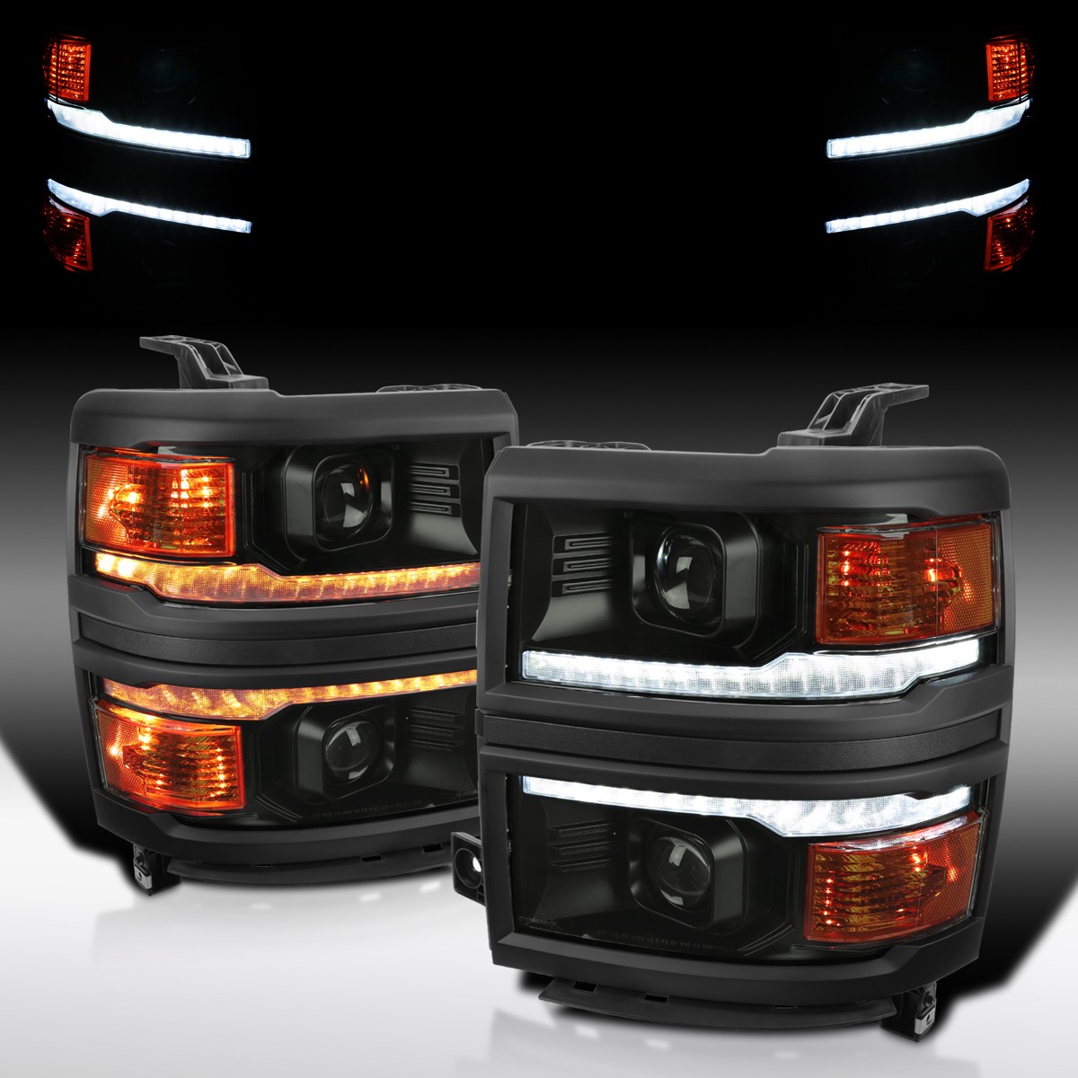 Fit 2014-2015 Silverado 1500 Smoke Projector Headlights LED Sequential Signal Fit 2014-2015 Silverado 1500 Smoke Projector Headlights LED Sequential Signal