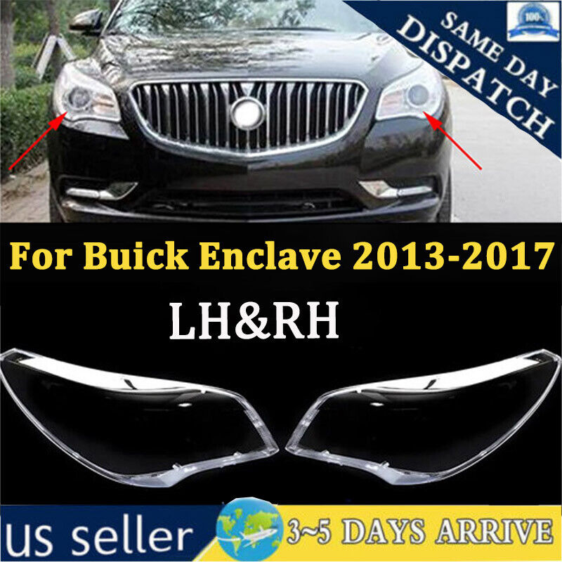 2013-2017 For Buick Enclave Left+Right Side Headlight Lens Clear Cover + Glue