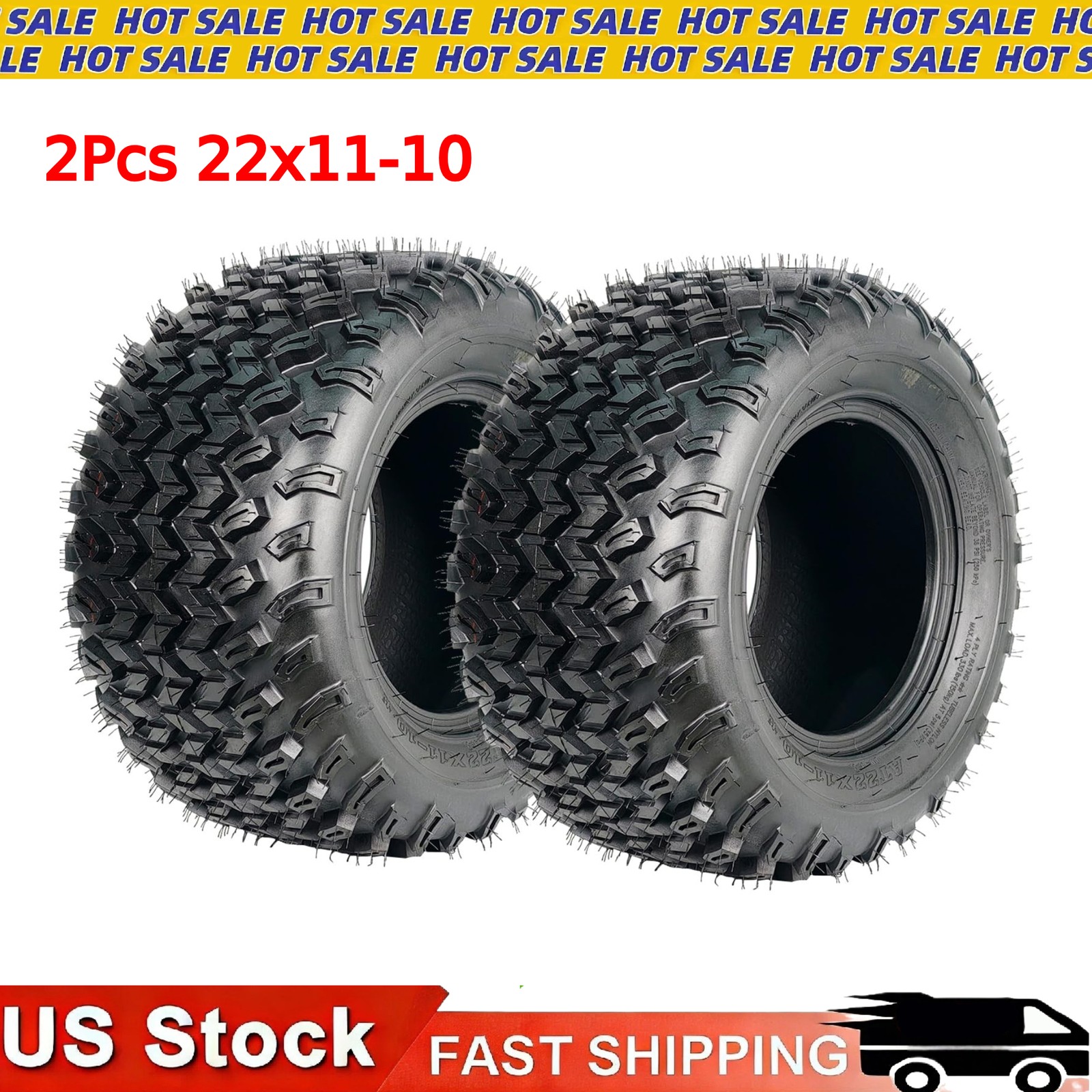 2Pack 22x11-10 4PR ATV Tires Heavy Duty Premium for Golf Cart All Trail Turf