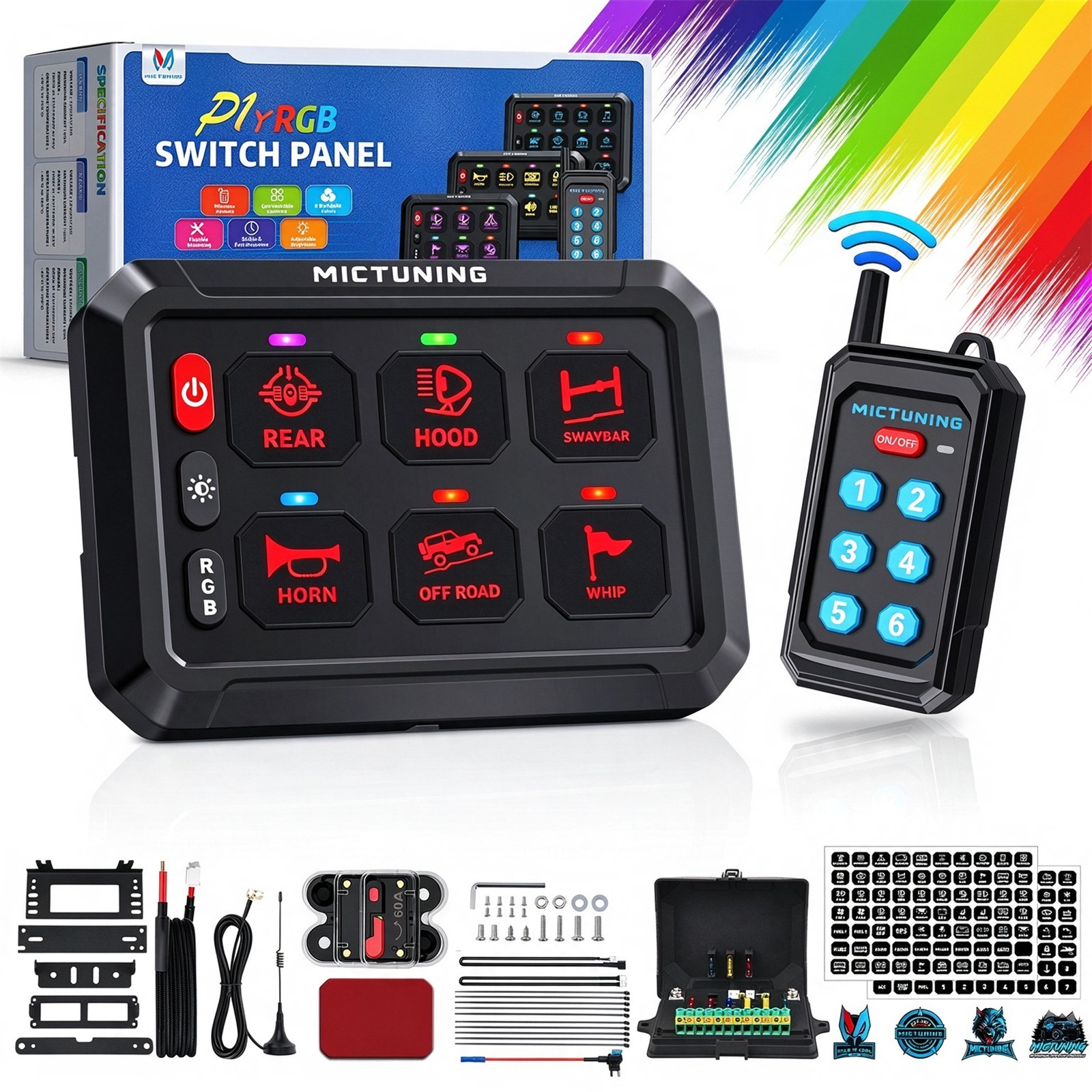 Wireless RGB 6 Gang Switch Panel Remote Control 12V 24V LED Relay Circuit System