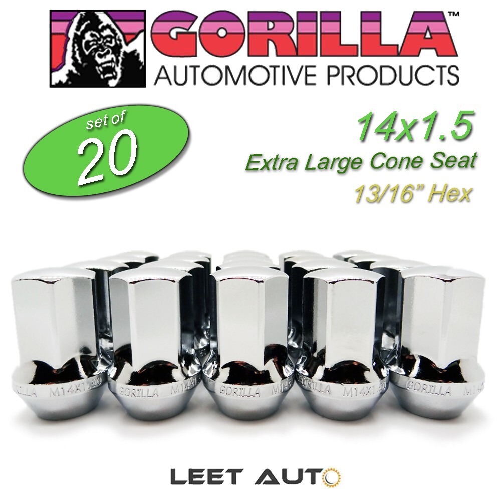(20pc.) Gorilla Lug Nuts, Factory Style Bulge, 14mm x 1.50, Chrome, 61148FS (20pc.) Gorilla Lug Nuts, Factory Style Bulge, 14mm x 1.50, Chrome, 61148FS