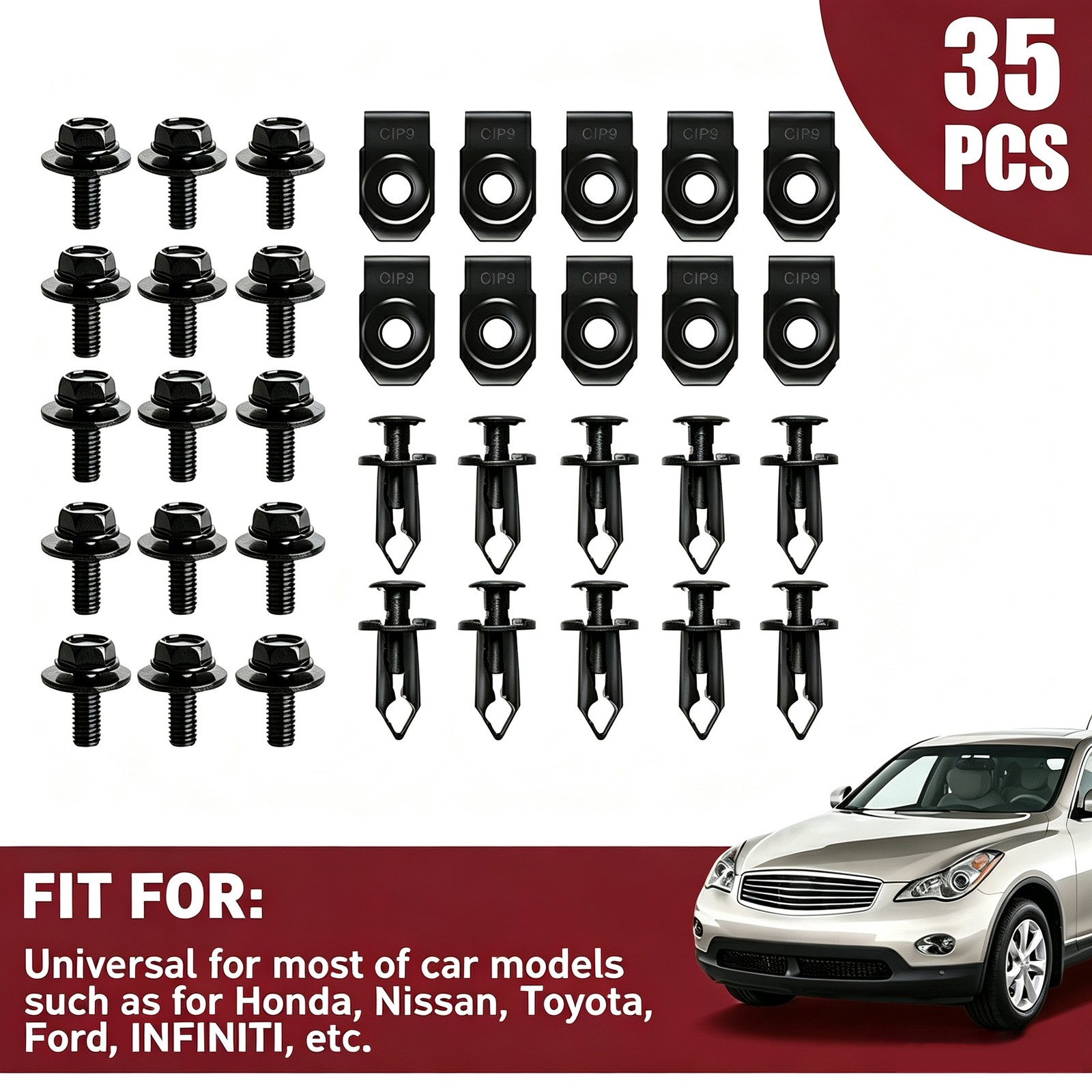 35PCS FOR HONDA BODY BOLTS & U-NUT CLIPS M6 ENGINE COVER UNDERTRAY SPLASH SHIELD