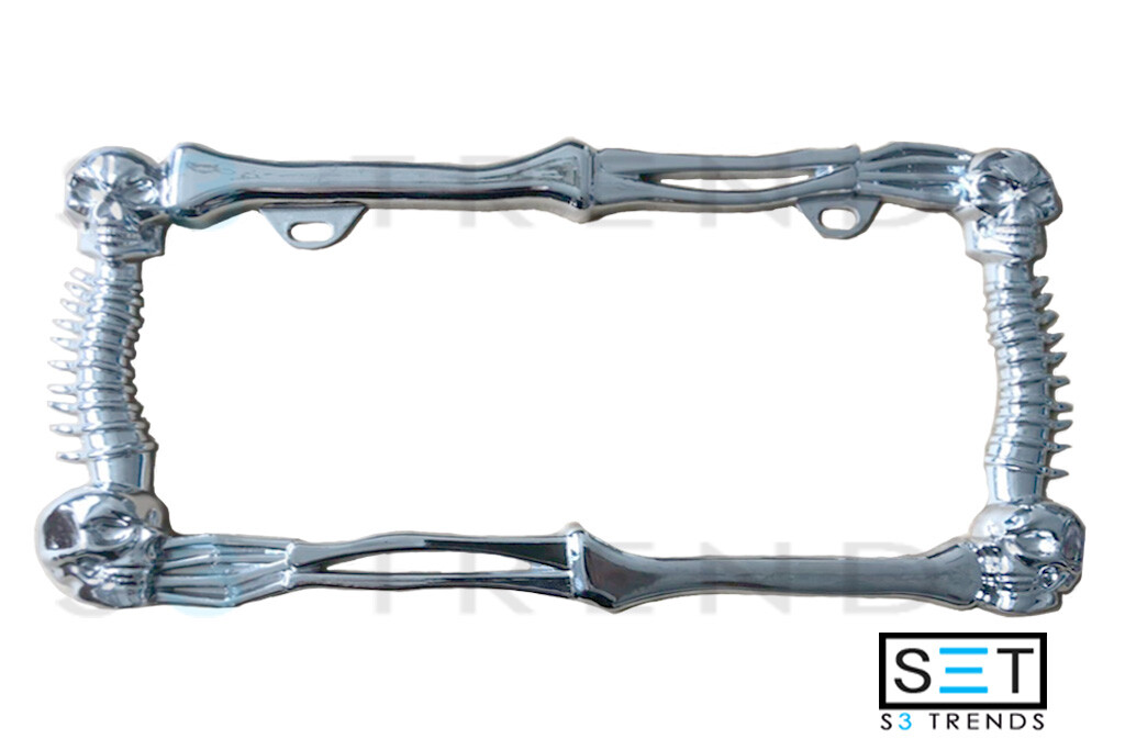 Chrome Metal Skeleton Skull Bones License Plate Tag Frame Holder for Car Truck 