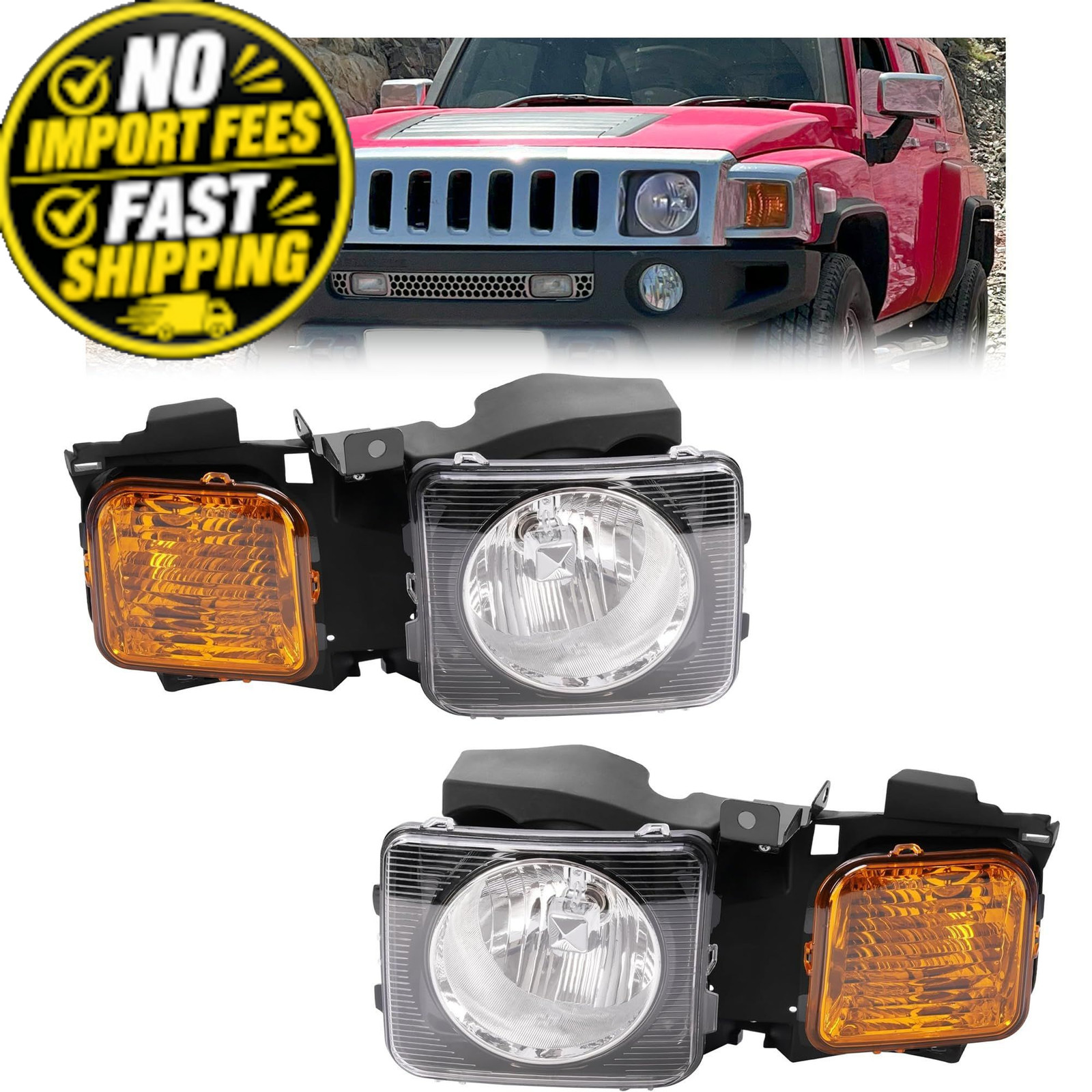 HECASA Headlight Assembly Driver & Passenger Side, Clear Lens+Yellow Lens