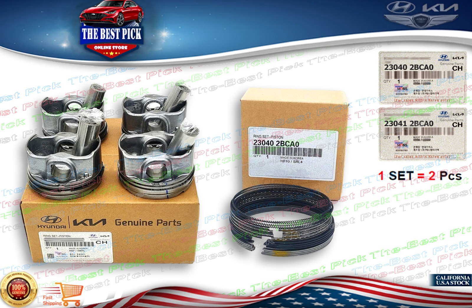 ⭐GENUINE⭐ KIT of Piston + Rings For Hyundai Veloster Forte 1.6L Turbo 2013-2021