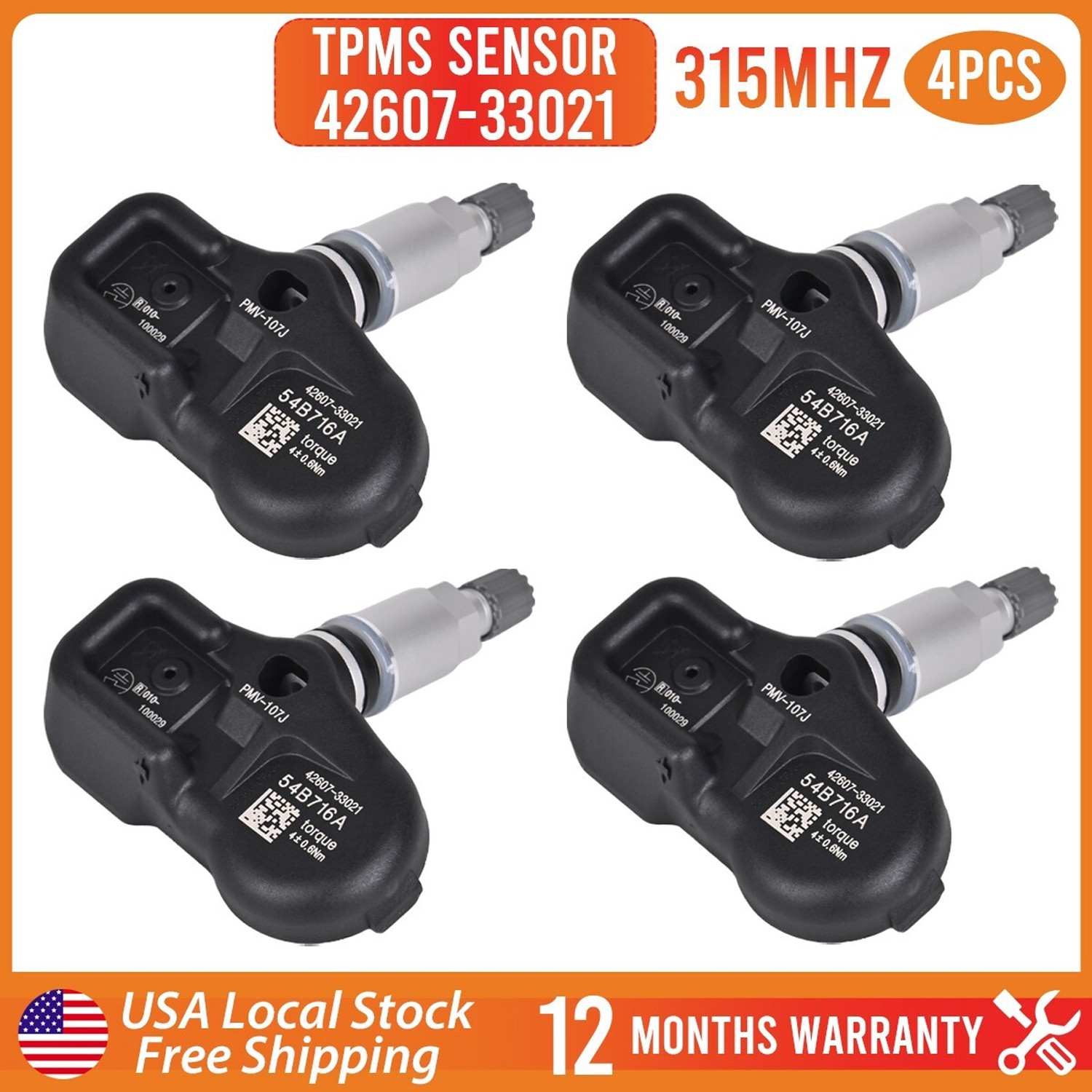4x Programmed TPMS Tire Pressure Sensor 4260733021 PMV-107J for Toyota Corolla