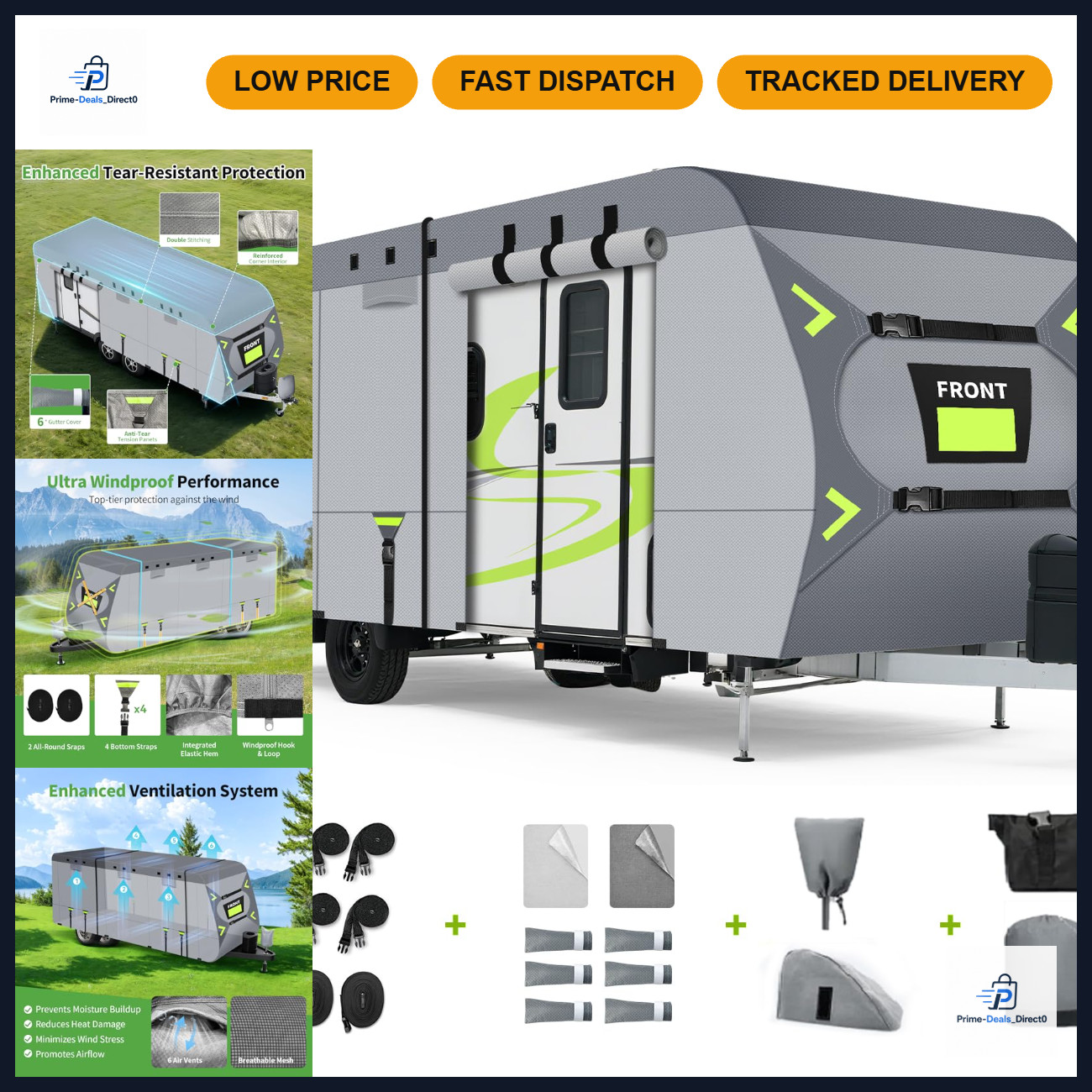 Heavy Duty 9-Layer RV Cover 14-16ft, Rip-Stop Motorhome Protection, Windproof St