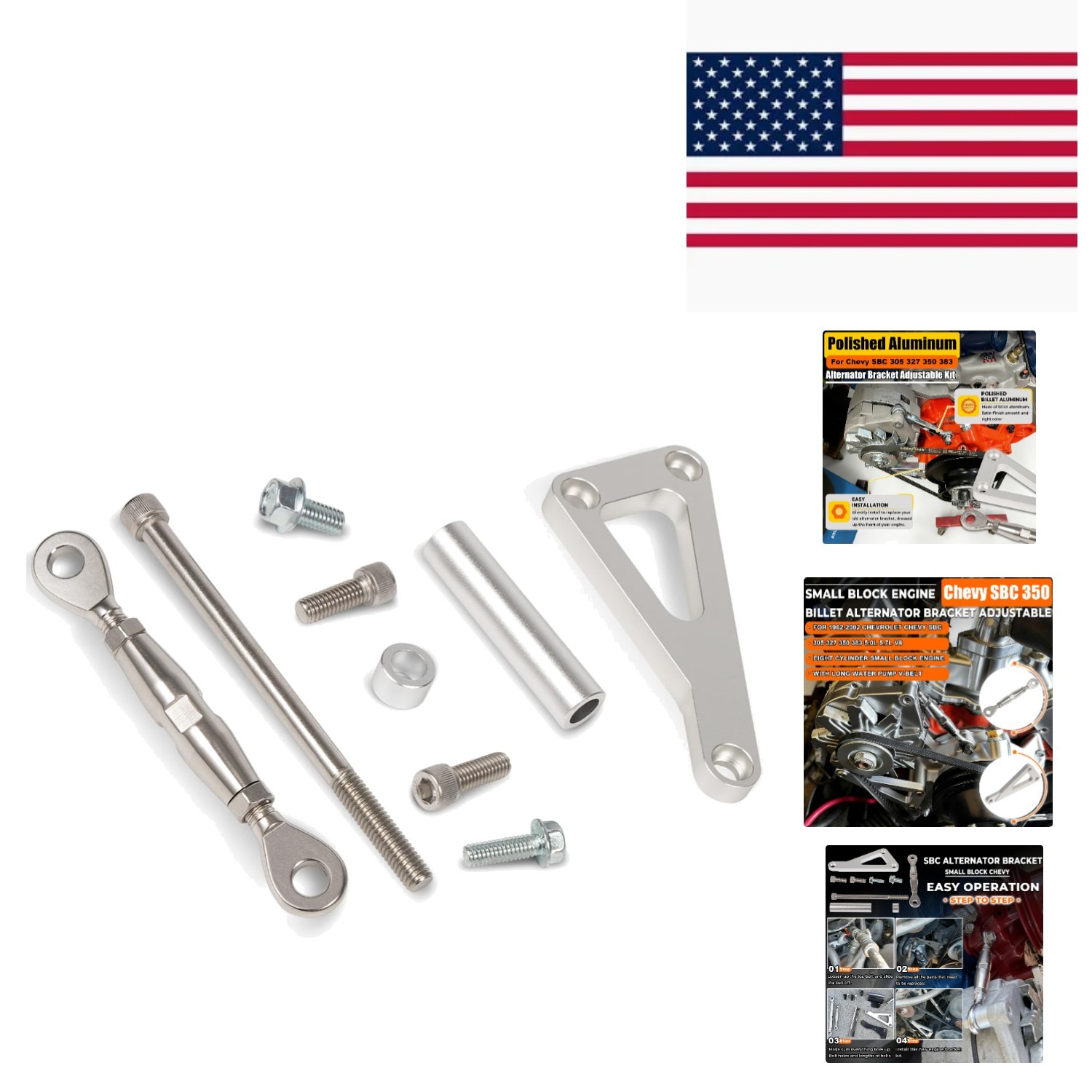 Lightweight Billet Aluminum Alternator Bracket for Classic Chevy SBC Engines