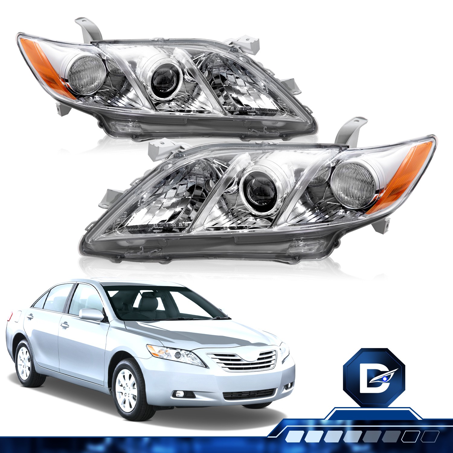 For 2007 2008 2009 Toyota Camry Chrome Amber Projector Headlights Assembly Pair For 2007 2008 2009 Toyota Camry Chrome Amber Projector Headlights Assembly Pair