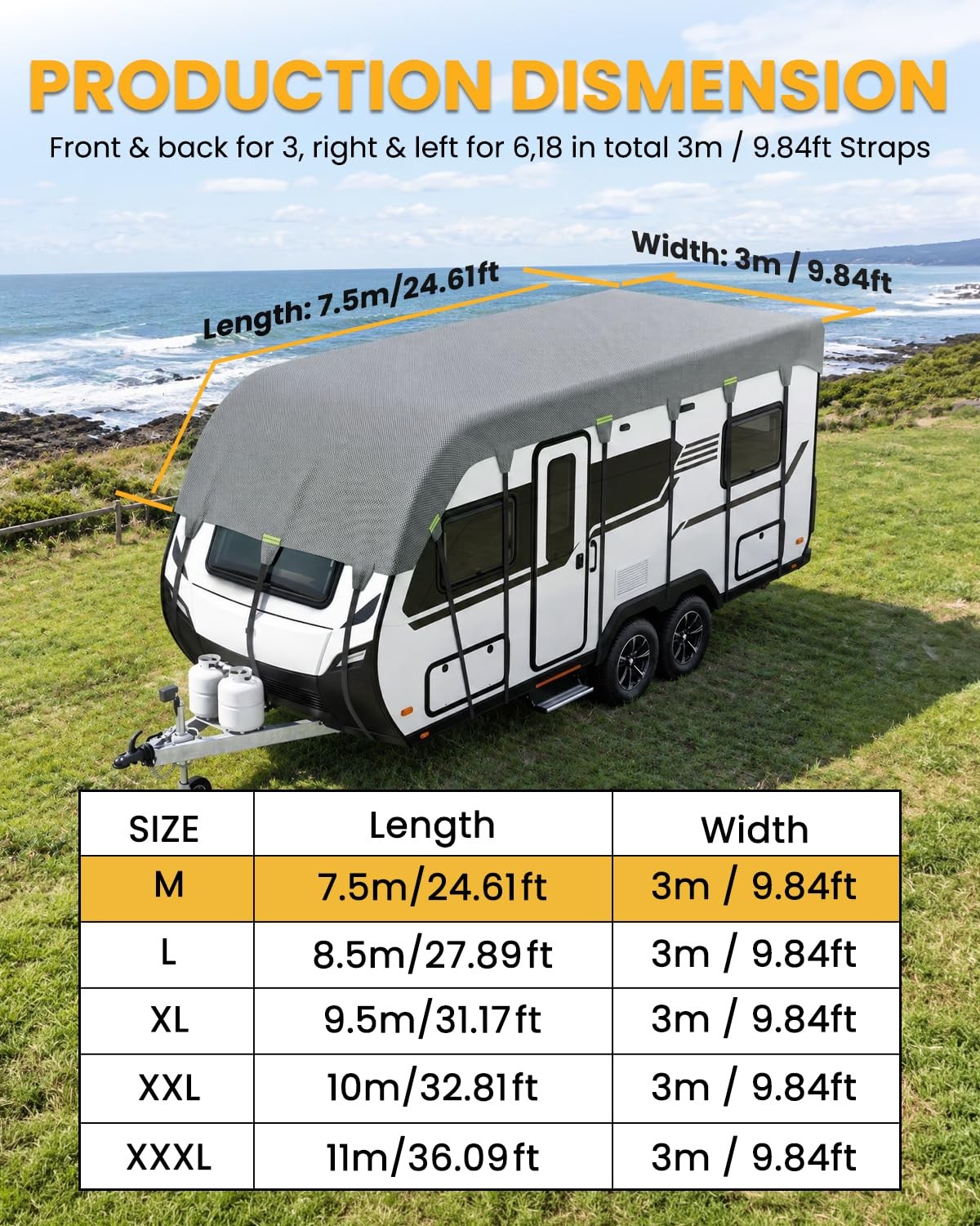 Heavy Duty RV Roof Cover fits 21ft to 24ft Class A/B/C Motorhomes