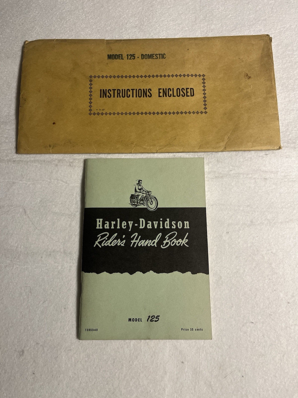 Vintage 1948 Harley Davidson Model 125 Riders Handbook Manual w/ Envelope OEM