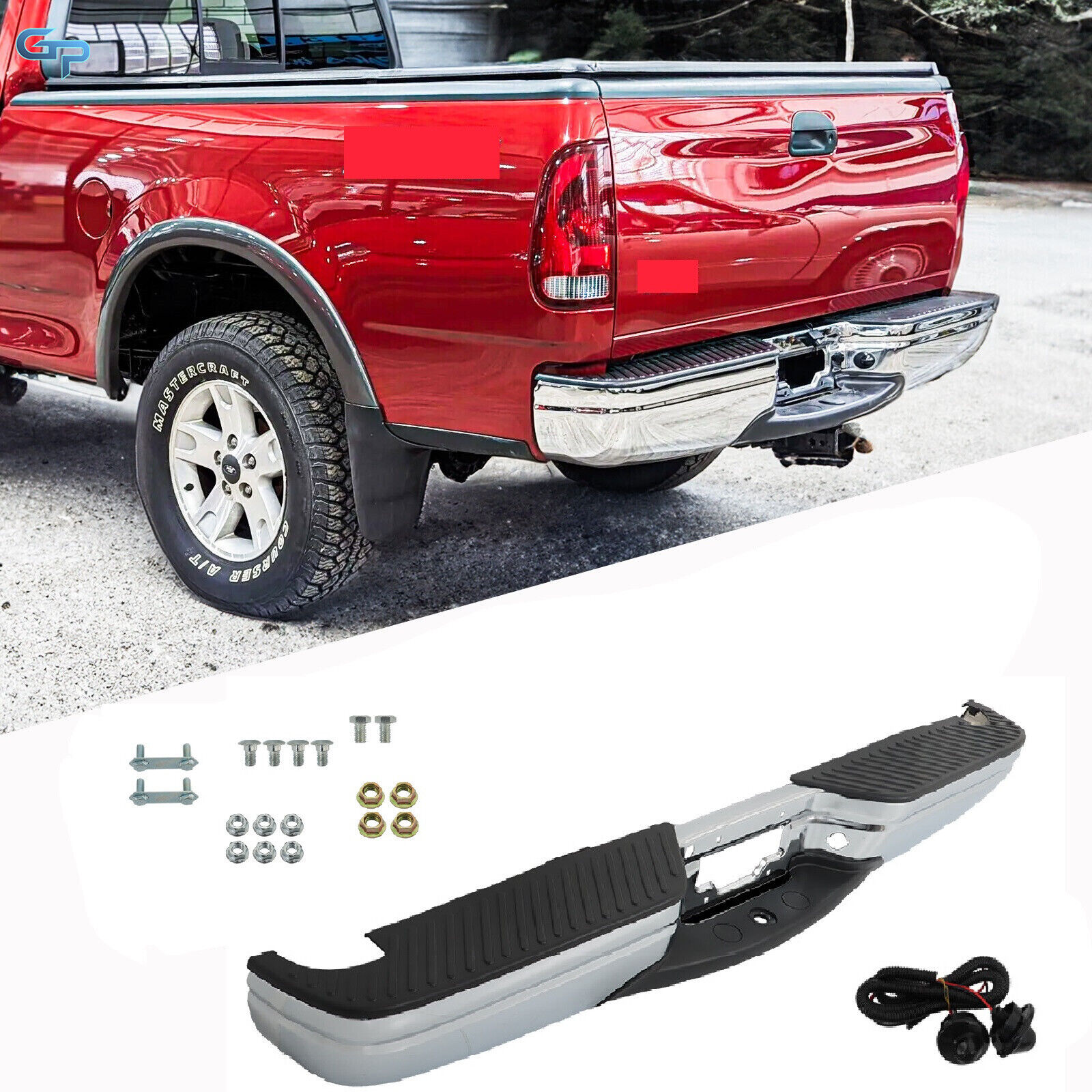 Rear Step Bumper For 1997-2004 Ford F-150 1997-1999 Ford F-250 Chrome Steel