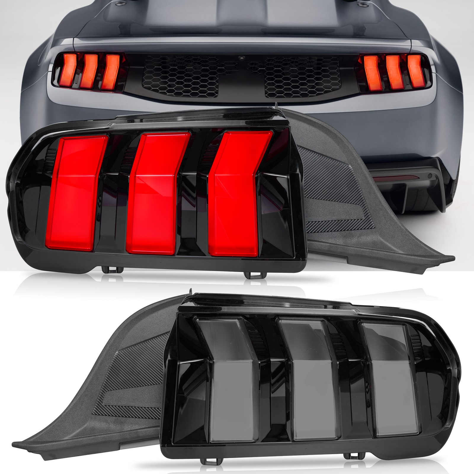 2*NEW VLAND Black LED Rear Tail Lights For 2023-25 Ford Mustang Euro w/Animation