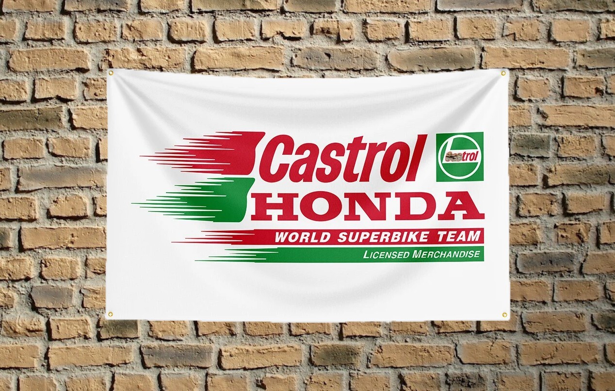 Castrol Honda Racing Motor Oil Flag 3x5 FT Banner Garage Man Cave Wall Decore