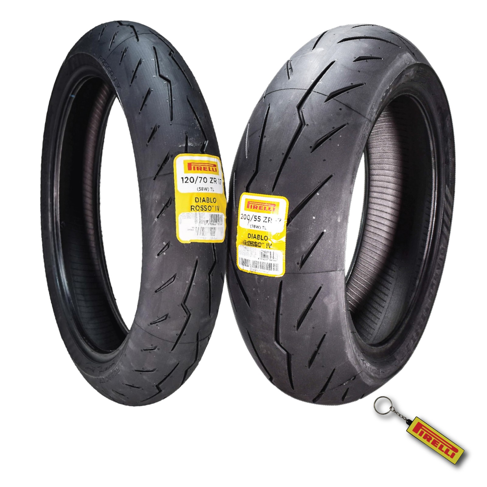 Pirelli Diablo Rosso IV 120/70ZR17 Front & 200/55ZR17 Rear Tire Set w/ Keychain