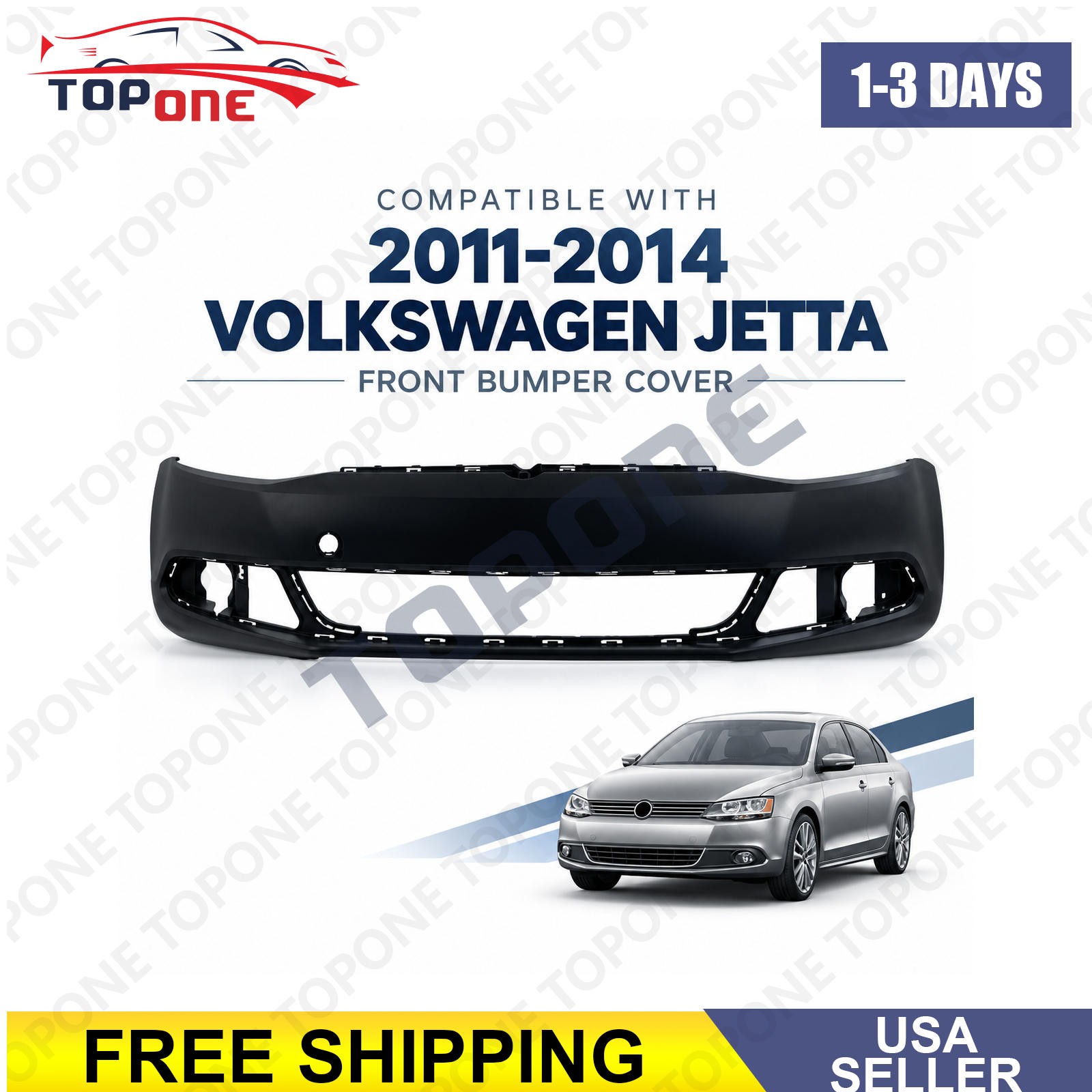 For 2011-2014 Volkswagen Jetta HO1000266VW1000190 Front Primed Bumper Cover
