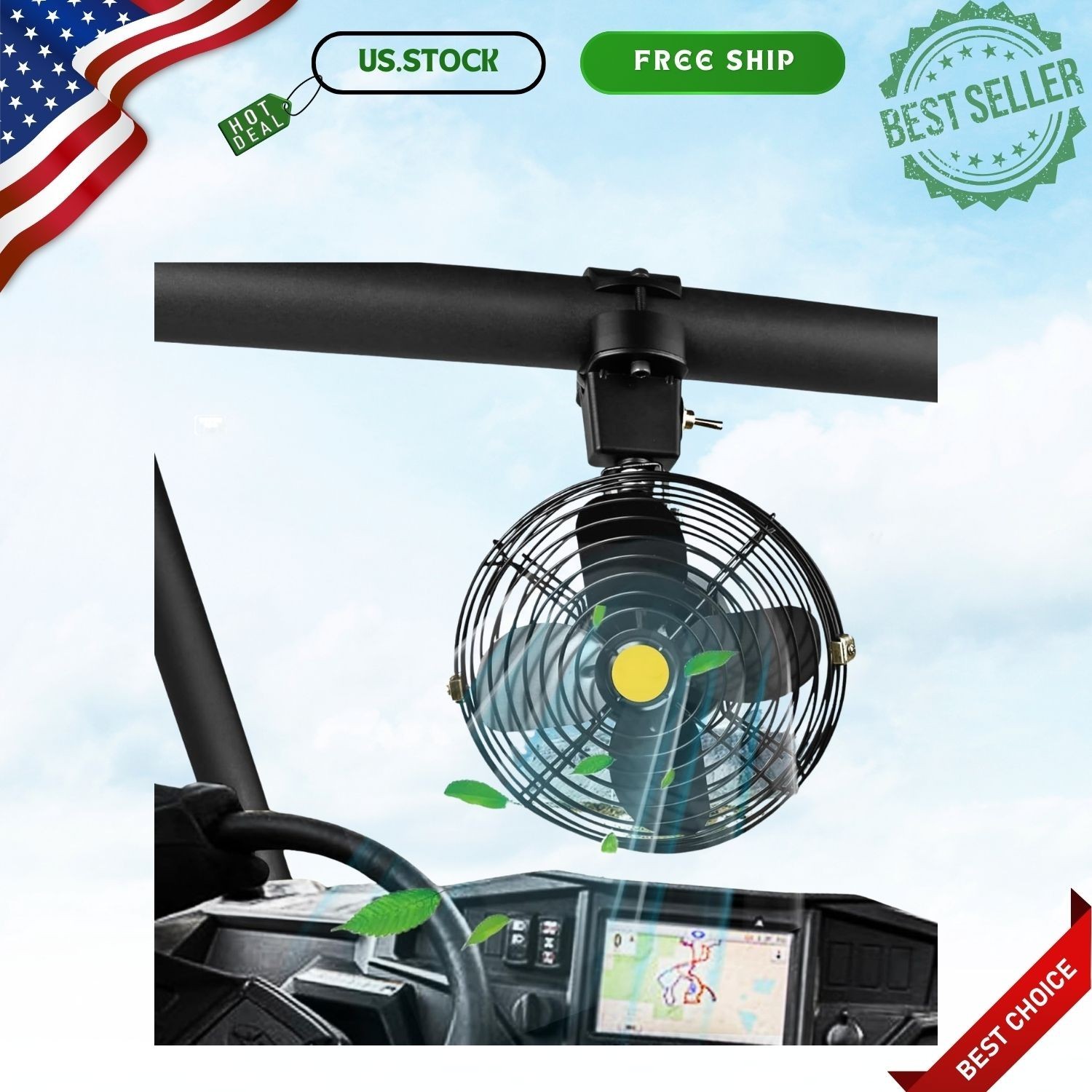 Universal UTV Cooling Fan Roll Cage Mount 12V Overhead Fan for Polaris RZR