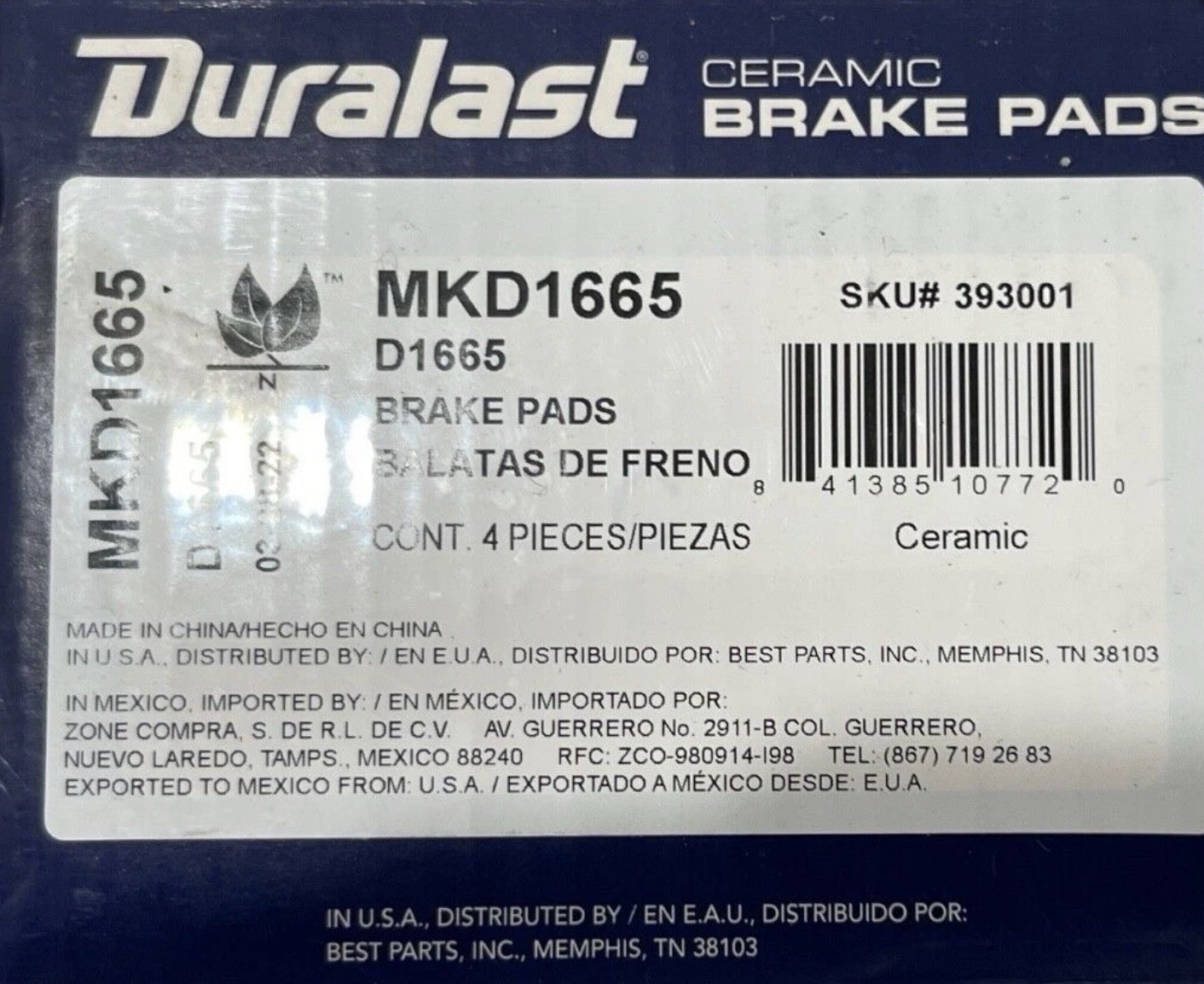 BRAND new Duralast Ceramic Brake Pads MKD1665