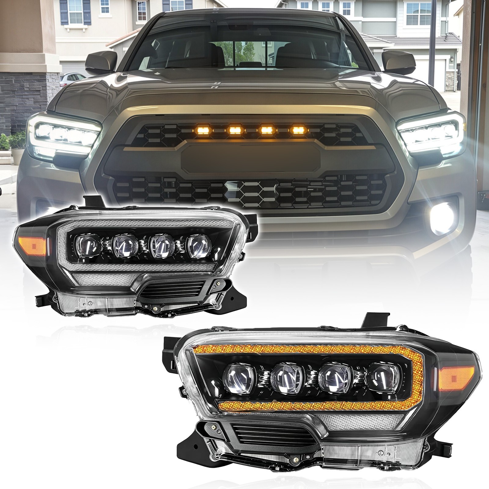 4 Projector LED Headlights For Toyota Tacoma 2016-2023 N300 DRL Sequential