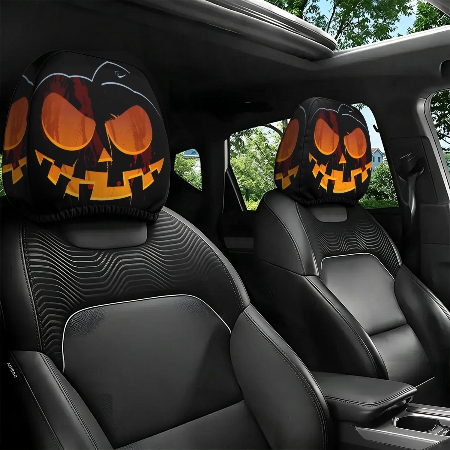 Halloween Ghost Headrest Covers for Cars - Spooky Decorative Seat Protector Set