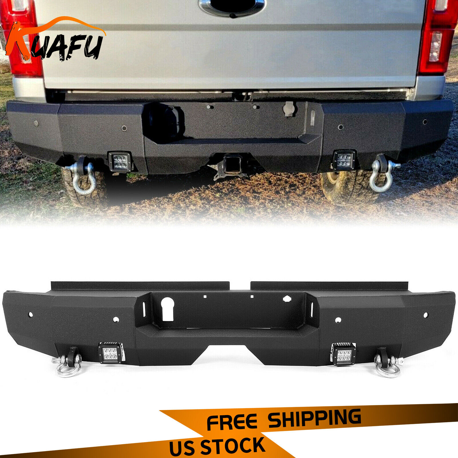 KUAFU Textured Steel Assembled Rear Bumper Replacement For 2019-2023 Ford Ranger