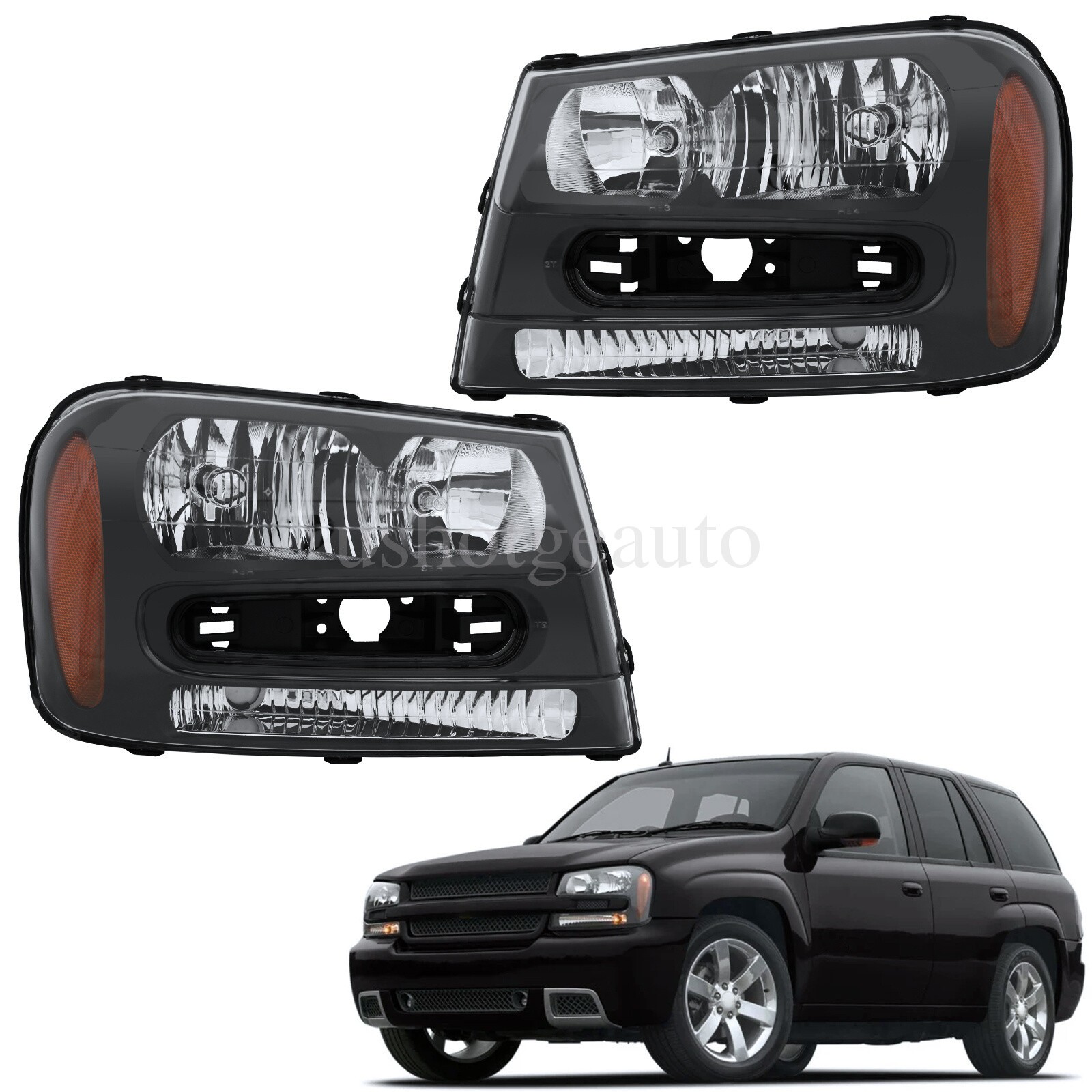 Pair Headlights Headlamps Fit For 2002-2009 TrailBlazer Left+Right Assembly