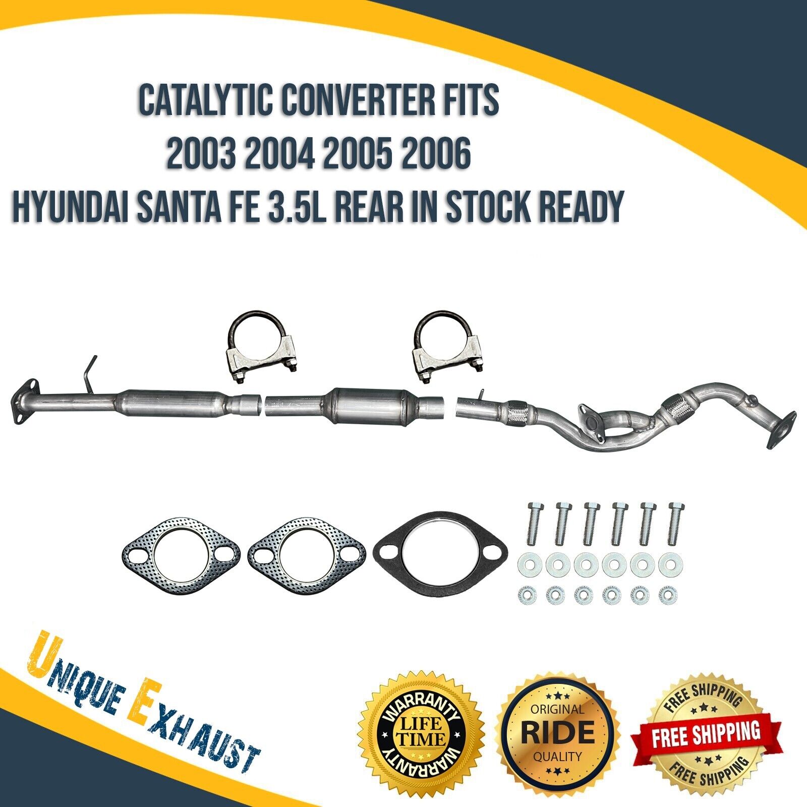 Rear Catalytic Converter w. Flex Fits 2003 2004 2005 2006 Hyundai Santa Fe 3.5L