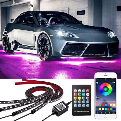 4x RGB 8color LED Car Underglow Lights Music Bluetooth APP Remote Control Strip