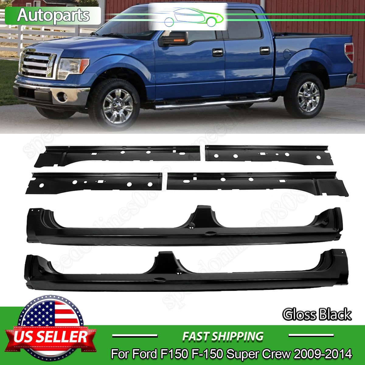 For 2009-14 Ford F150 F-150 Super Crew 4 Door Inner & Outer Rocker Panels 6pcs