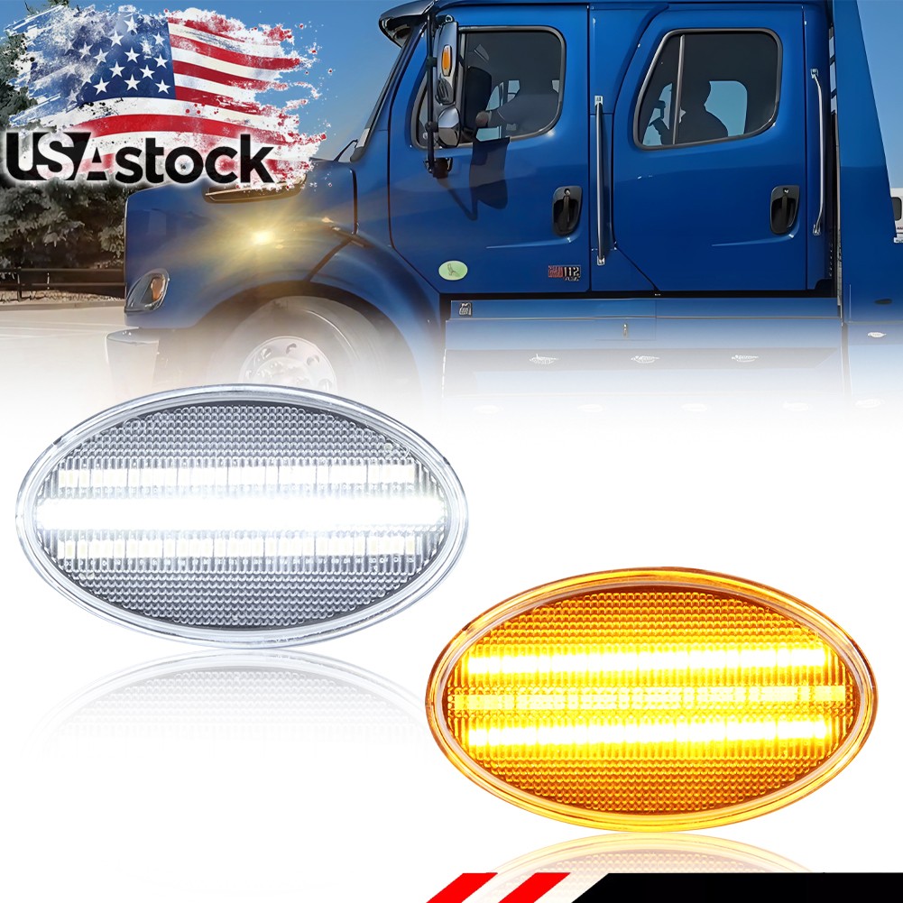 Clear LED Front Fender Hood Side Marker Signal Light For Freightliner M2 106 112
