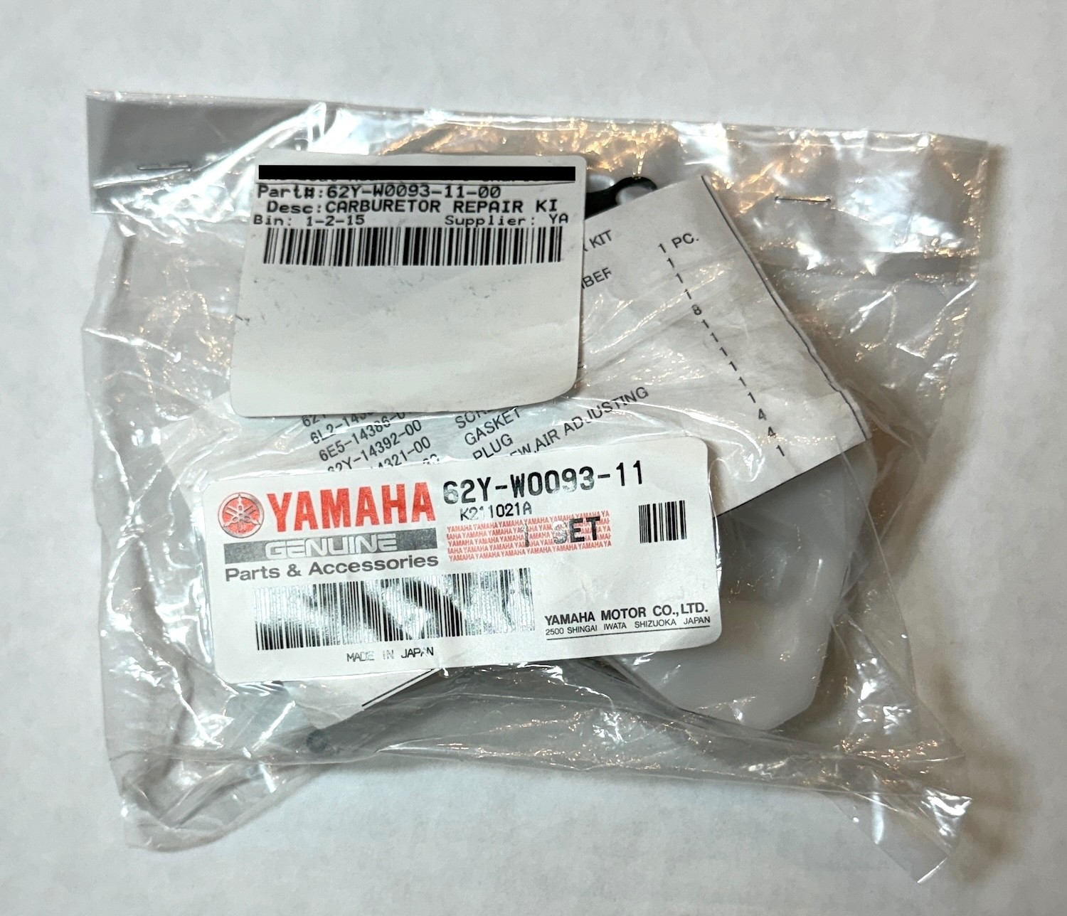 Yamaha Marine Carburetor Repair Kit OEM (no O-Ring problems) 62Y-W0093-11 Yamaha Marine Carburetor Repair Kit OEM (no O-Ring problems) 62Y-W0093-11