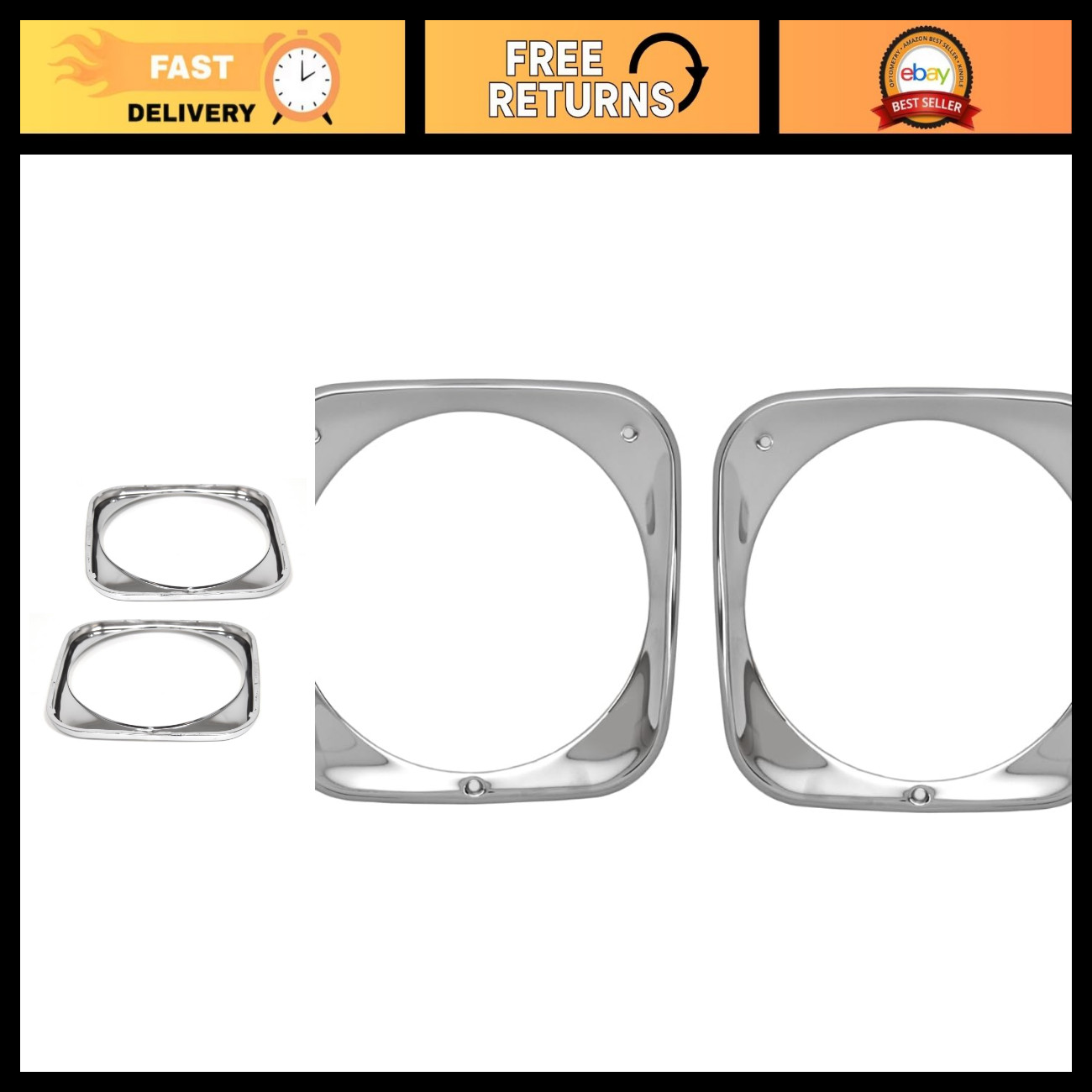 Chrome Headlight Bezel Pair for 1964-1966 Chevrolet C10 Pickup Truck Parts