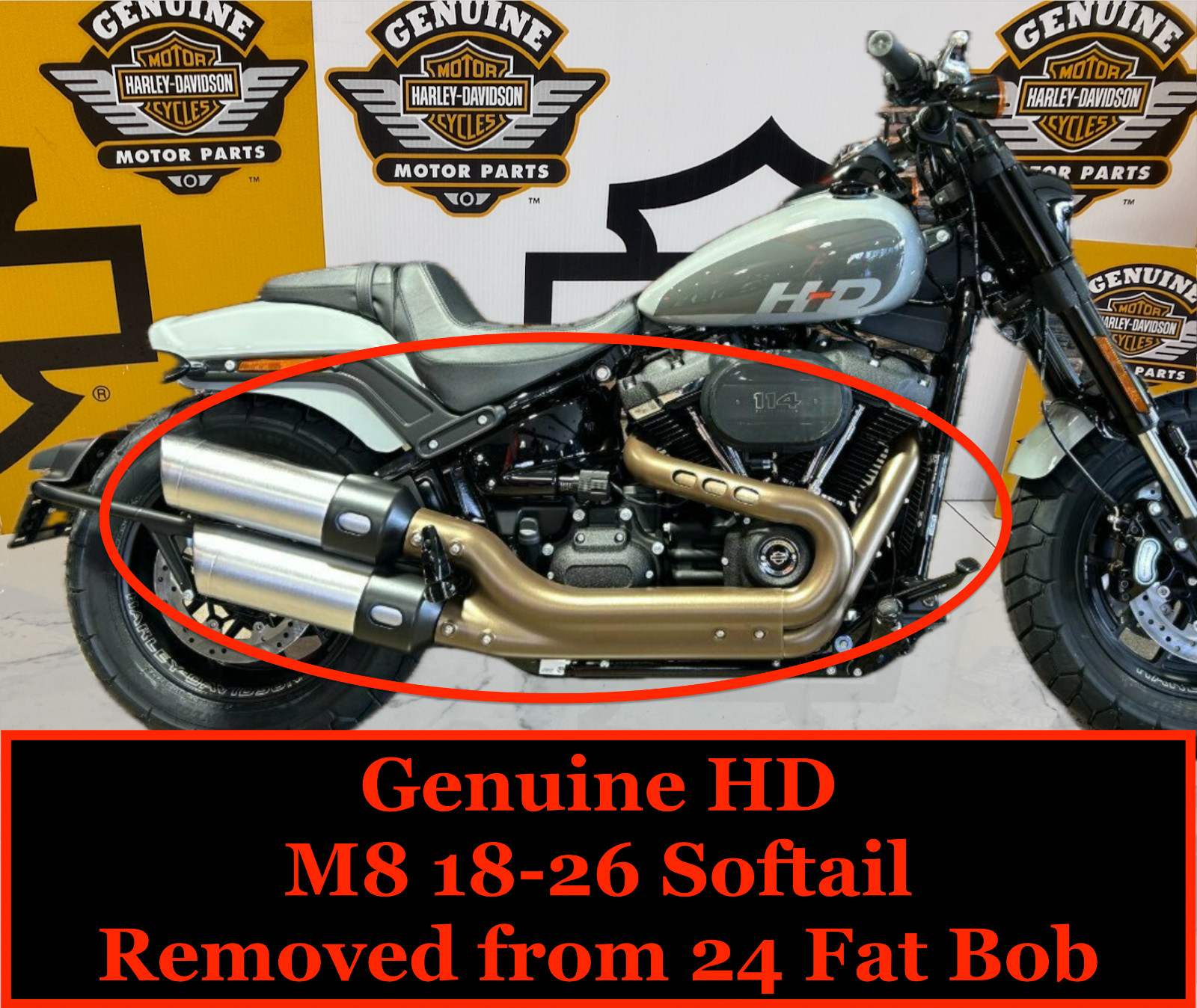 OEM HD Genuine Harley 18-26 M8 Softail Fat Bob Exhaust System W/Mufflers Bronze