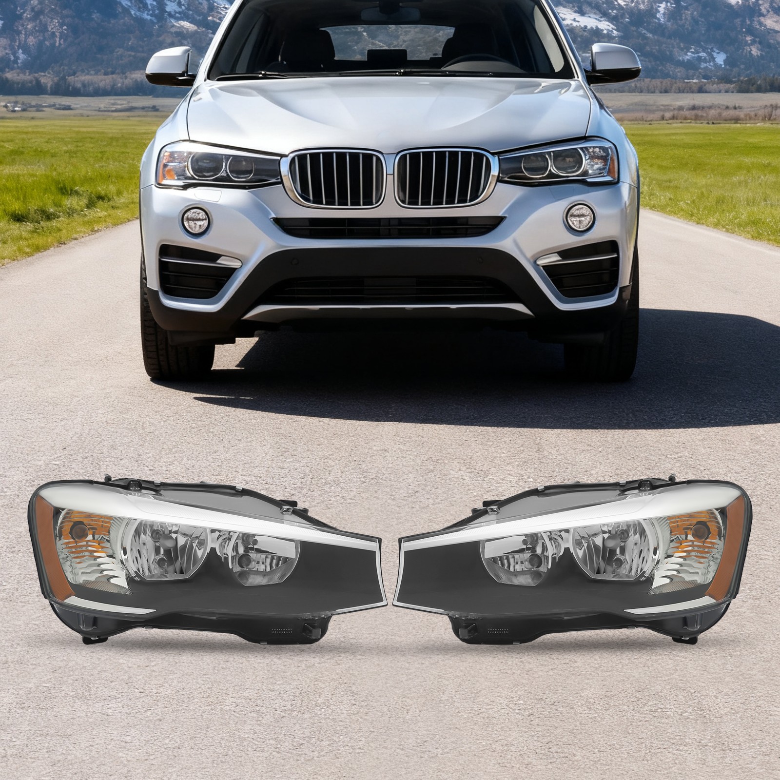 For 2015-2017 BMW X3 & X4 Halogen Headlights with Bulb Headlamps Left+Right Set