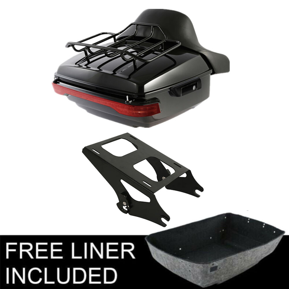 Black King Trunk Pad Top Rack Mount Brake LED Light Fit For Harley Touring 14-26